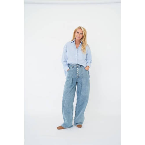 Est'seven X Ellemieke high waist wide leg jeans medium blue denim afbeelding