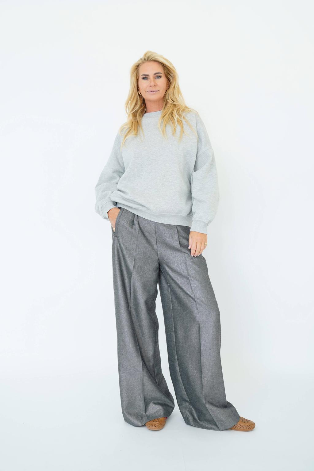 Zilverkleurige dames Est'seven X Ellemieke wide leg high waist broek