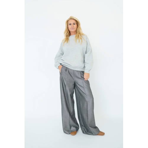 Est'seven X Ellemieke Wide leg high waist broek zilver afbeelding