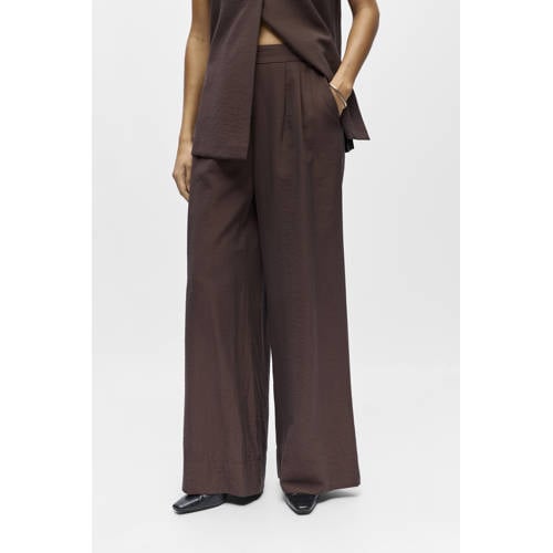 OBJECT wide leg high waist casual broek donkerbruin afbeelding
