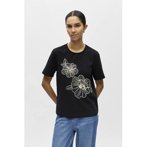 OBJECT gebloemde T-shirt zwart afbeelding
