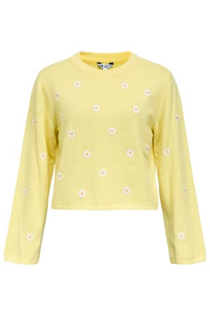 gebloemde pullover geel gebreid