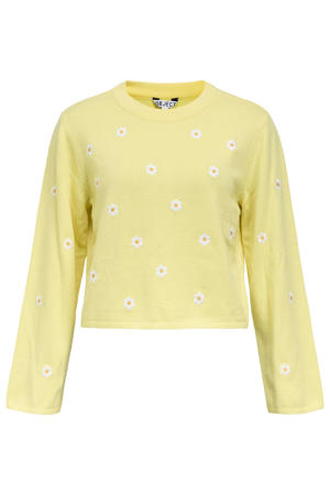 gebloemde pullover geel gebreid