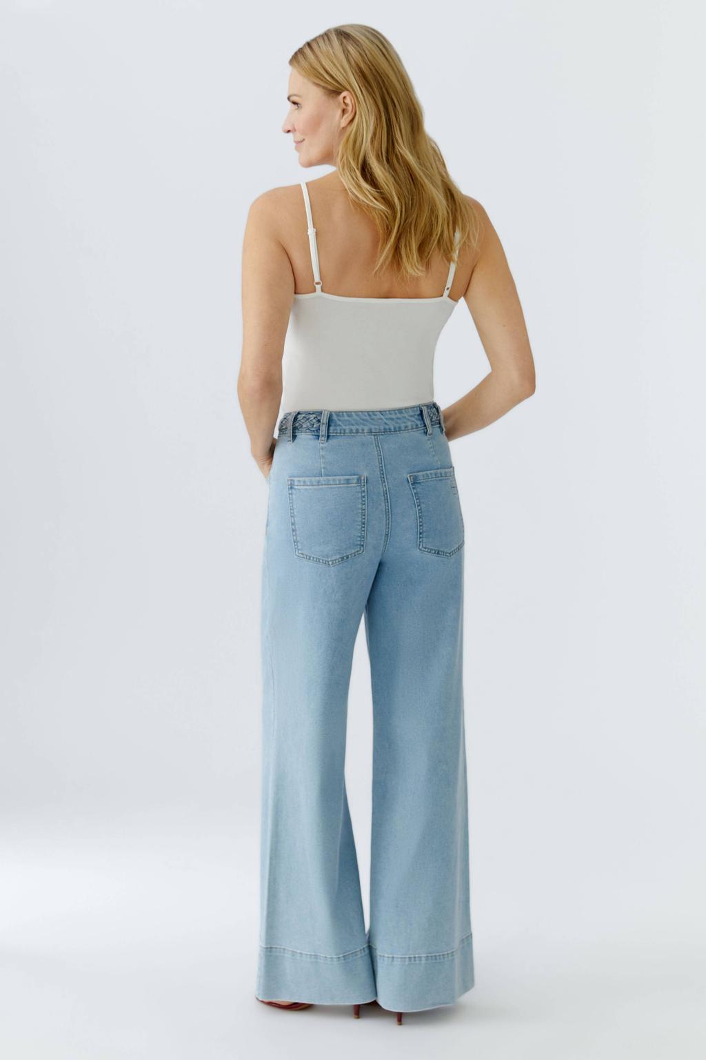 Medium blue denim dames OUI wide leg jeans van denim met rits- en knoopsluiting en effen