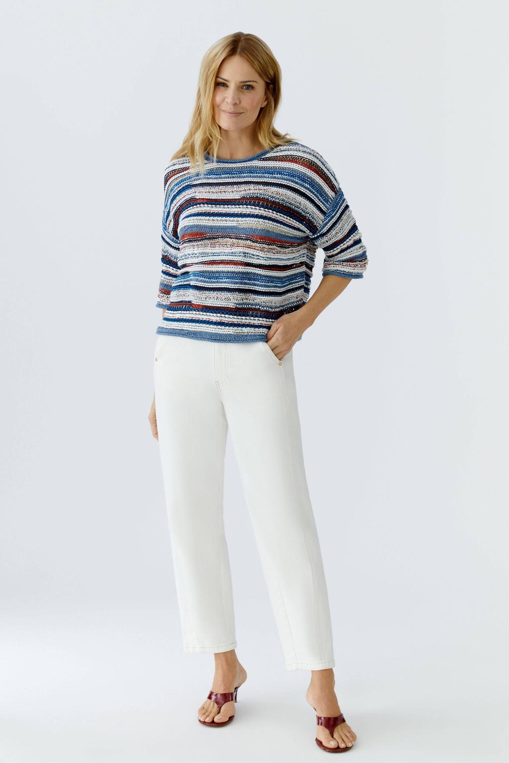 Ecru dames OUI straight leg jeans van denim met rits- en knoopsluiting en effen