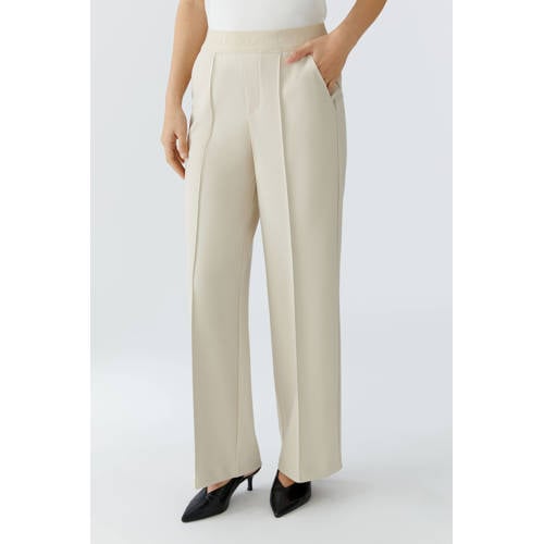 OUI wide leg regular waist broek ecru afbeelding