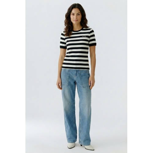 OUI gestreepte T-shirt zwart afbeelding