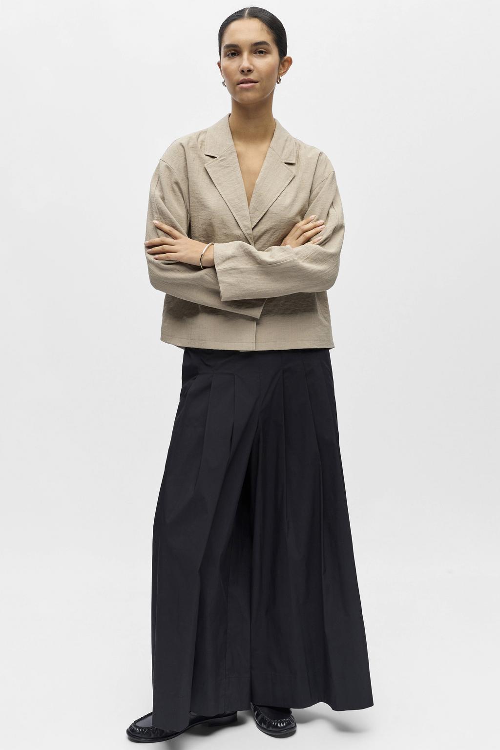 Taupe dames OBJECT regular blazer van viscose met effen, lange mouwen, reverskraag, knoopsluiting en geweven detail