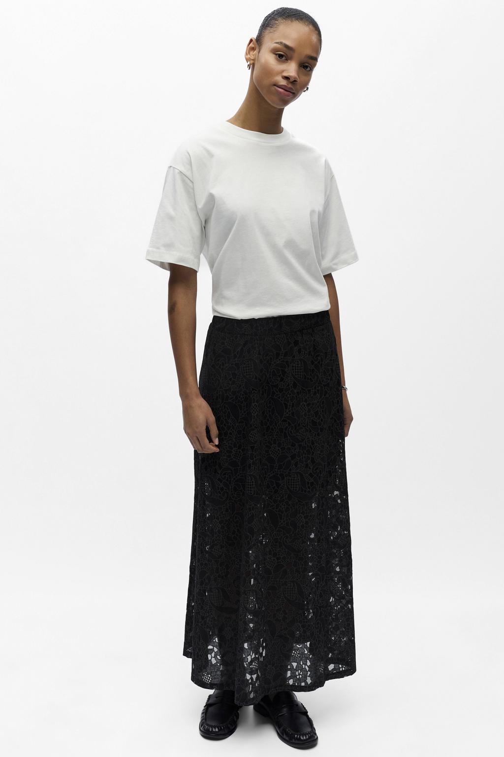 Zwarte dames OBJECT maxi rok gemaakt van viscose en met elastische tailleband