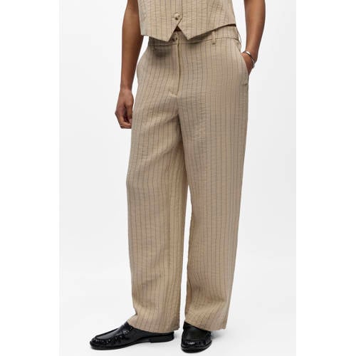 OBJECT wide leg regular waist casual broek met krijtstreep beige afbeelding