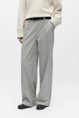 Wide leg regular waist pantalon met krijtstreep