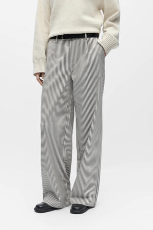 Wide leg regular waist pantalon met krijtstreep