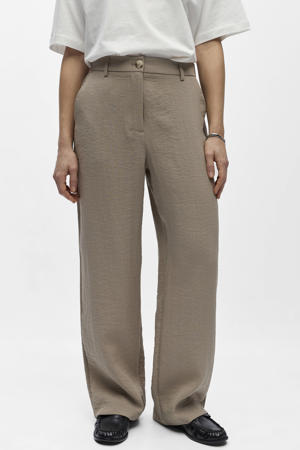 wide leg regular waist casual broek taupe