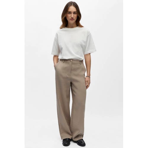OBJECT wide leg regular waist casual broek taupe afbeelding