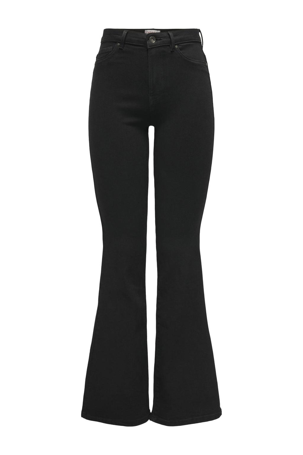 Black denim dames ONLY TALL high waist flared jeans black van denim met rits- en knoopsluiting en effen