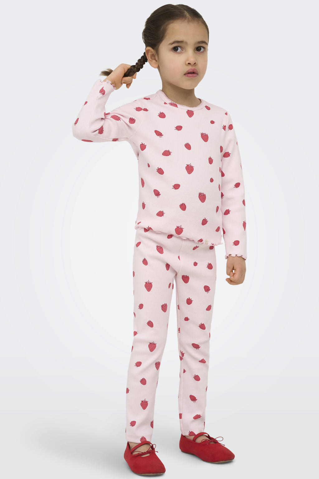 Lichtroze meisjes KIDS ONLY MINI longsleeve gebreid van stretchkatoen met lange mouwen en ronde hals