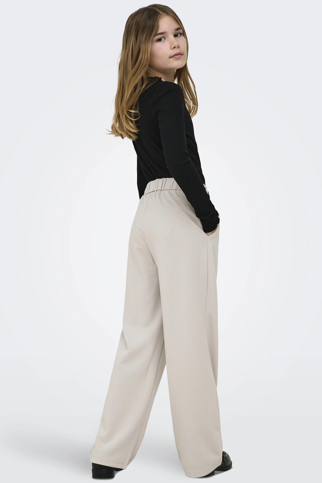 Grijze meisjes KIDS ONLY GIRL wide leg casual broek met effen