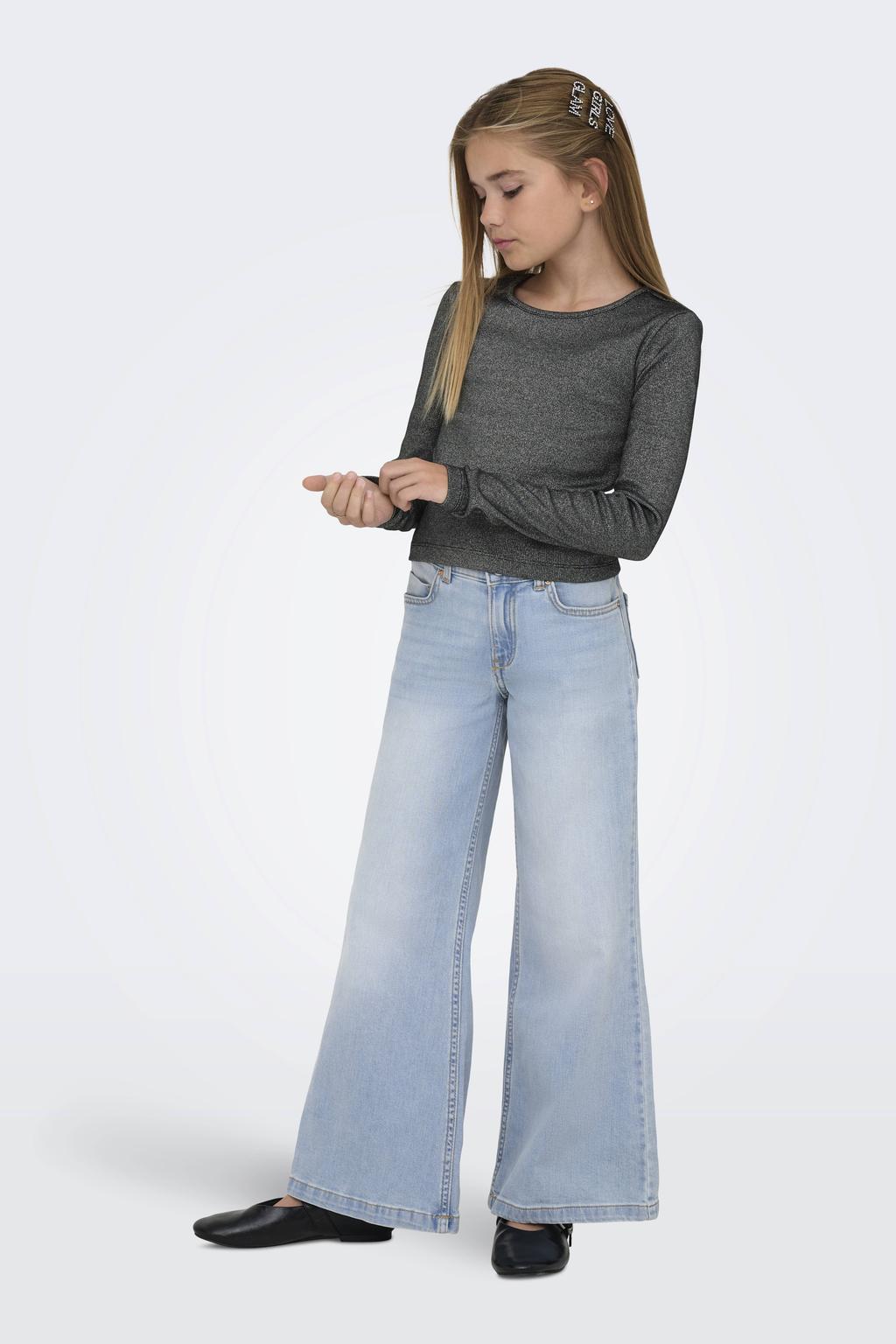 Light blue denim meisjes KIDS ONLY GIRL wide leg jeans van stretchdenim met haaksluiting en effen