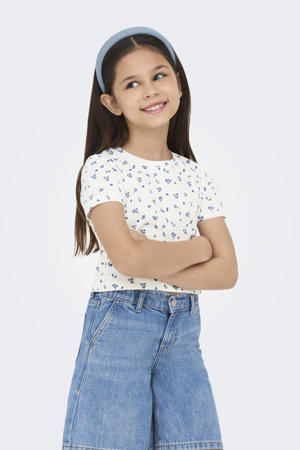 gebloemde T-shirt blauw