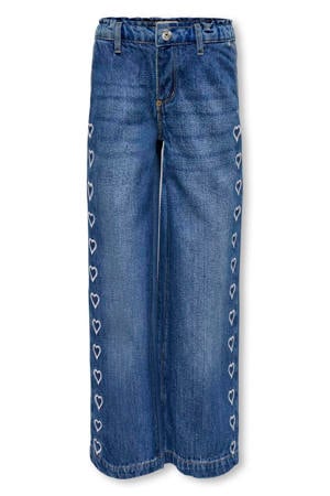 wide leg jeans met hartjes medium blue denim