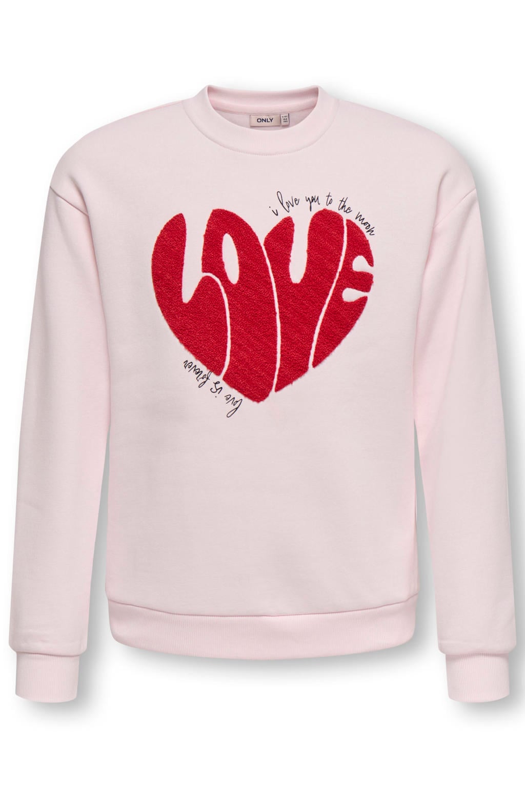 Lichtroze meisjes KIDS ONLY GIRL sweater met printopdruk, lange mouwen, ronde hals en geribde boorden