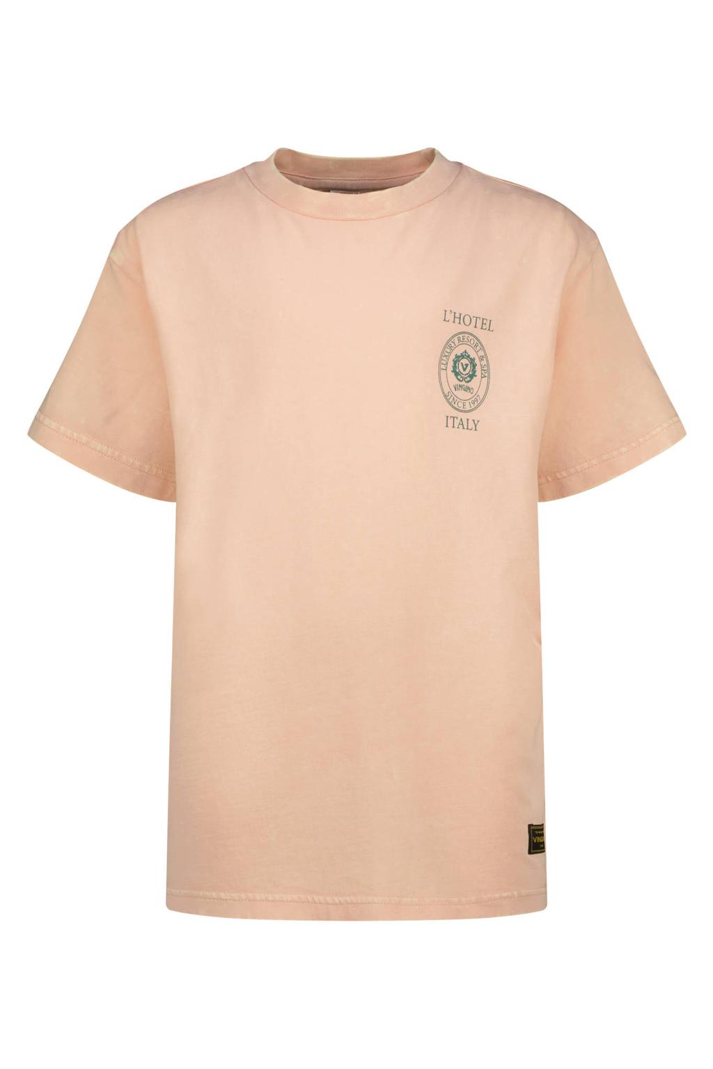 Oranje jongens Vingino T-shirt van katoen met backprint, korte mouwen en ronde hals