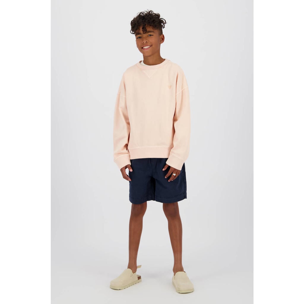 Oranje jongens Vingino sweater met effen, lange mouwen, ronde hals en geribde boorden