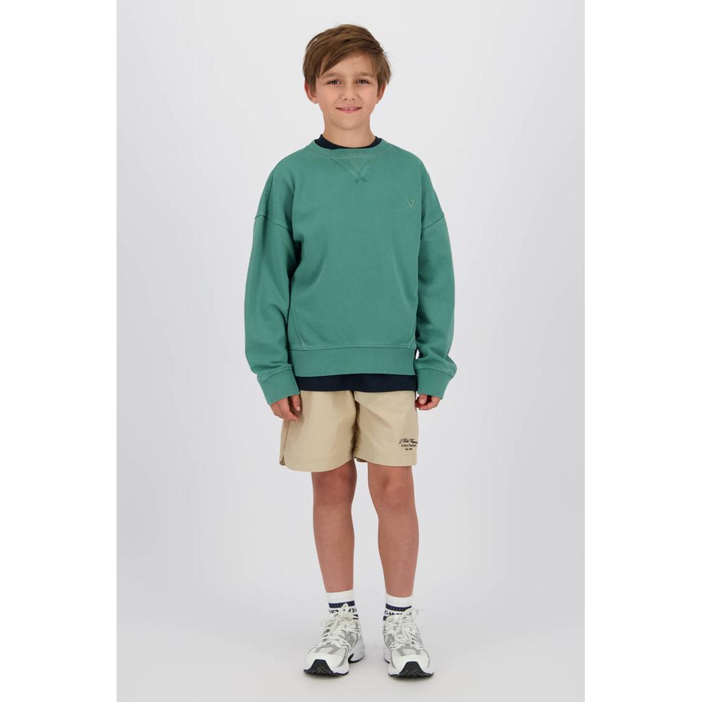Groene jongens Vingino sweater met effen, lange mouwen, ronde hals en geribde boorden