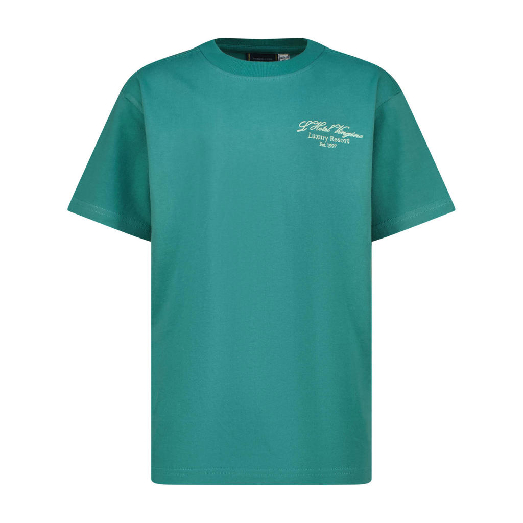 Groene jongens Vingino T-shirt van katoen met backprint, korte mouwen en ronde hals