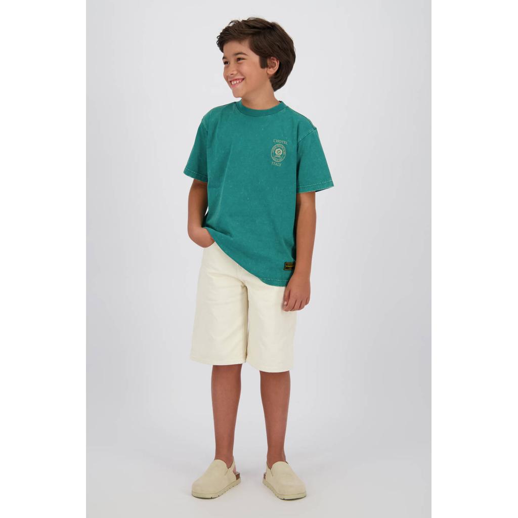 Groene jongens Vingino T-shirt van katoen met backprint, korte mouwen en ronde hals