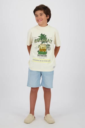 regular waist short light blue denim