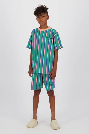 regular waist gestreepte sweatshort groen