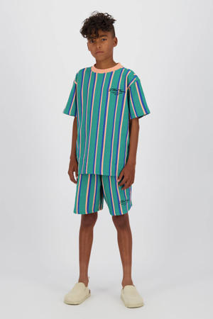regular waist gestreepte sweatshort groen