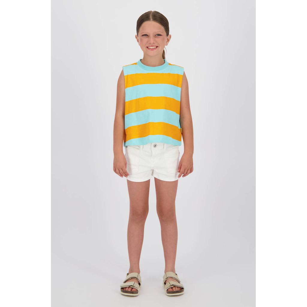 Witte meisjes Vingino regular high waist short van denim met rits- en knoopsluiting en effen