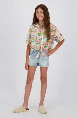 regular high waist short light blue denim