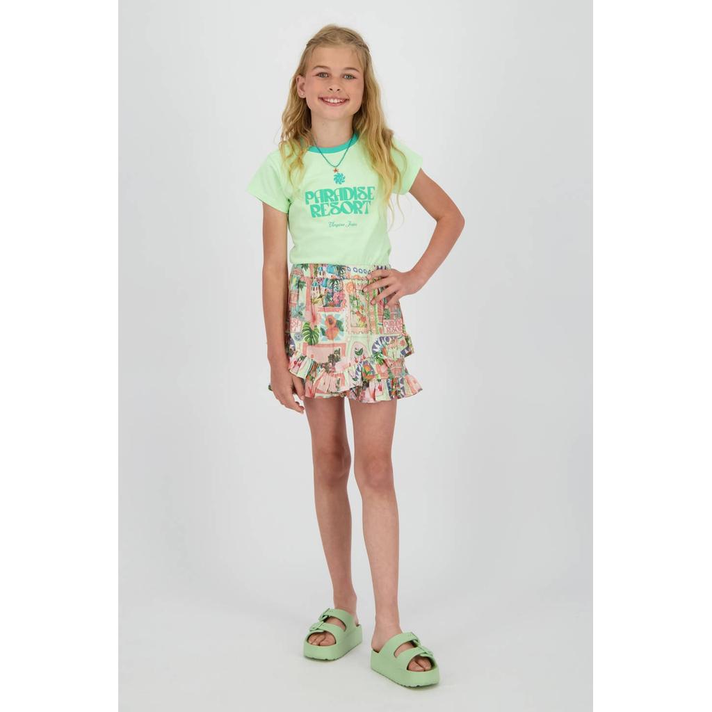 Limegroene meisjes Vingino T-shirt groen van katoen met tekst print en korte mouwen