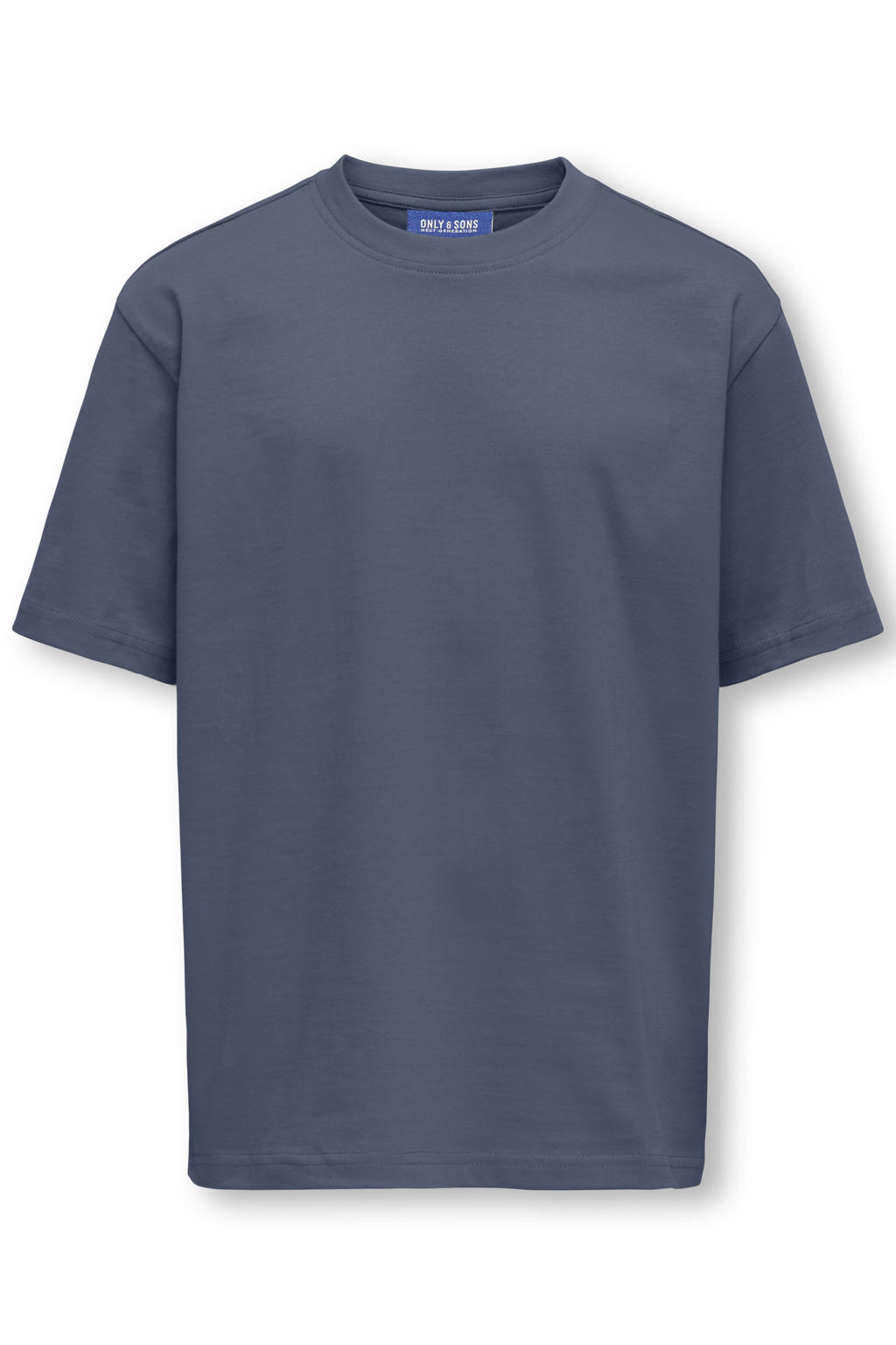Blauwe jongens ONLY & SONS JUNIOR T-shirt van katoen met effen, korte mouwen en ronde hals