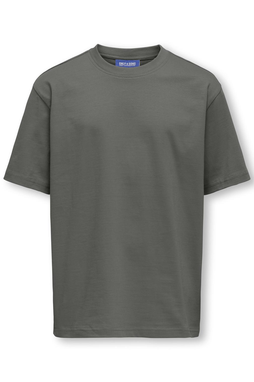 Grijze jongens ONLY & SONS JUNIOR T-shirt van katoen met effen, korte mouwen en ronde hals