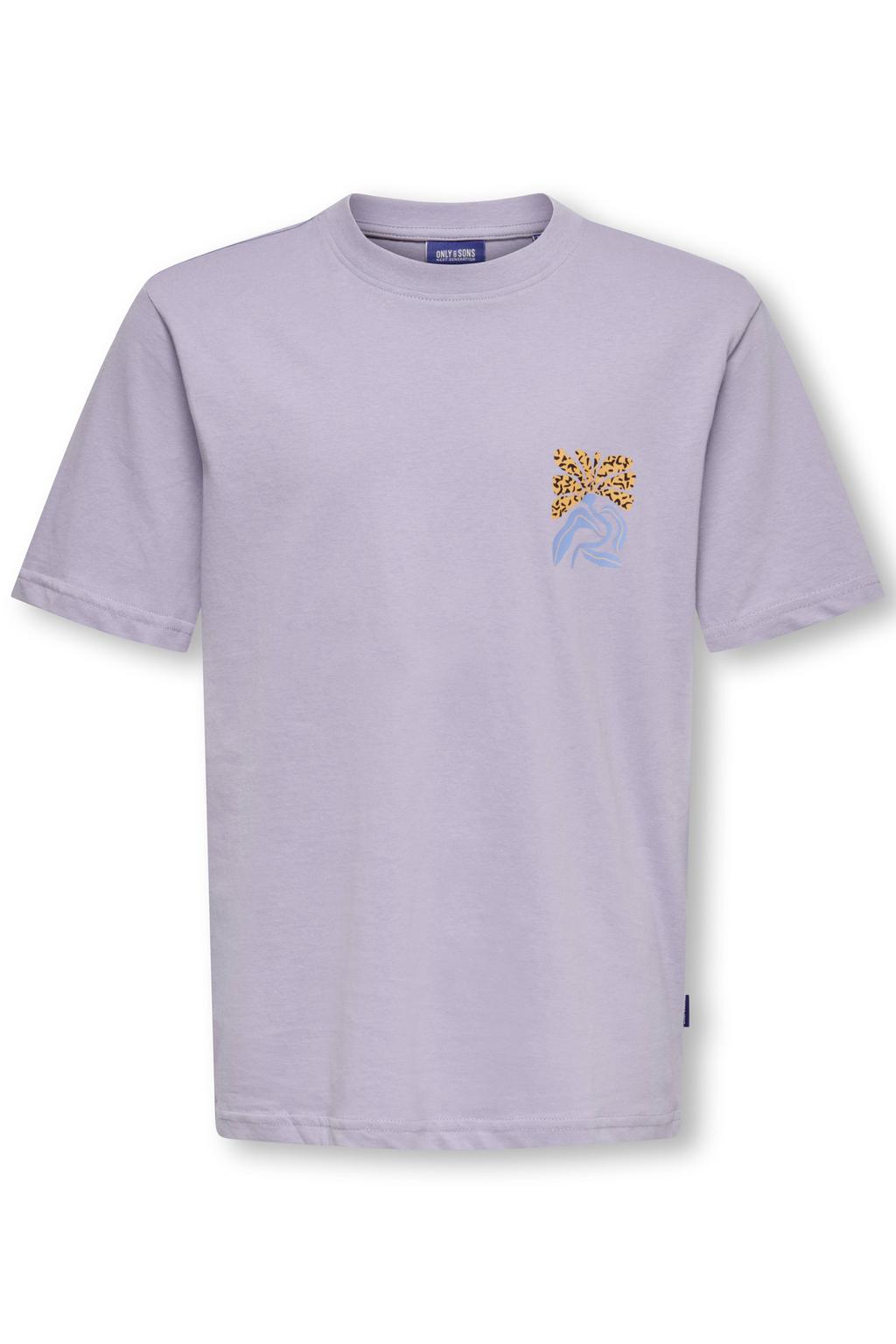 Paarse jongens ONLY & SONS JUNIOR T-shirt van katoen met backprint, korte mouwen en ronde hals