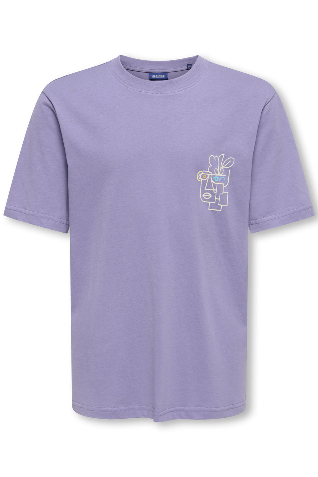 Paarse jongens ONLY & SONS JUNIOR T-shirt van katoen met backprint, korte mouwen en ronde hals
