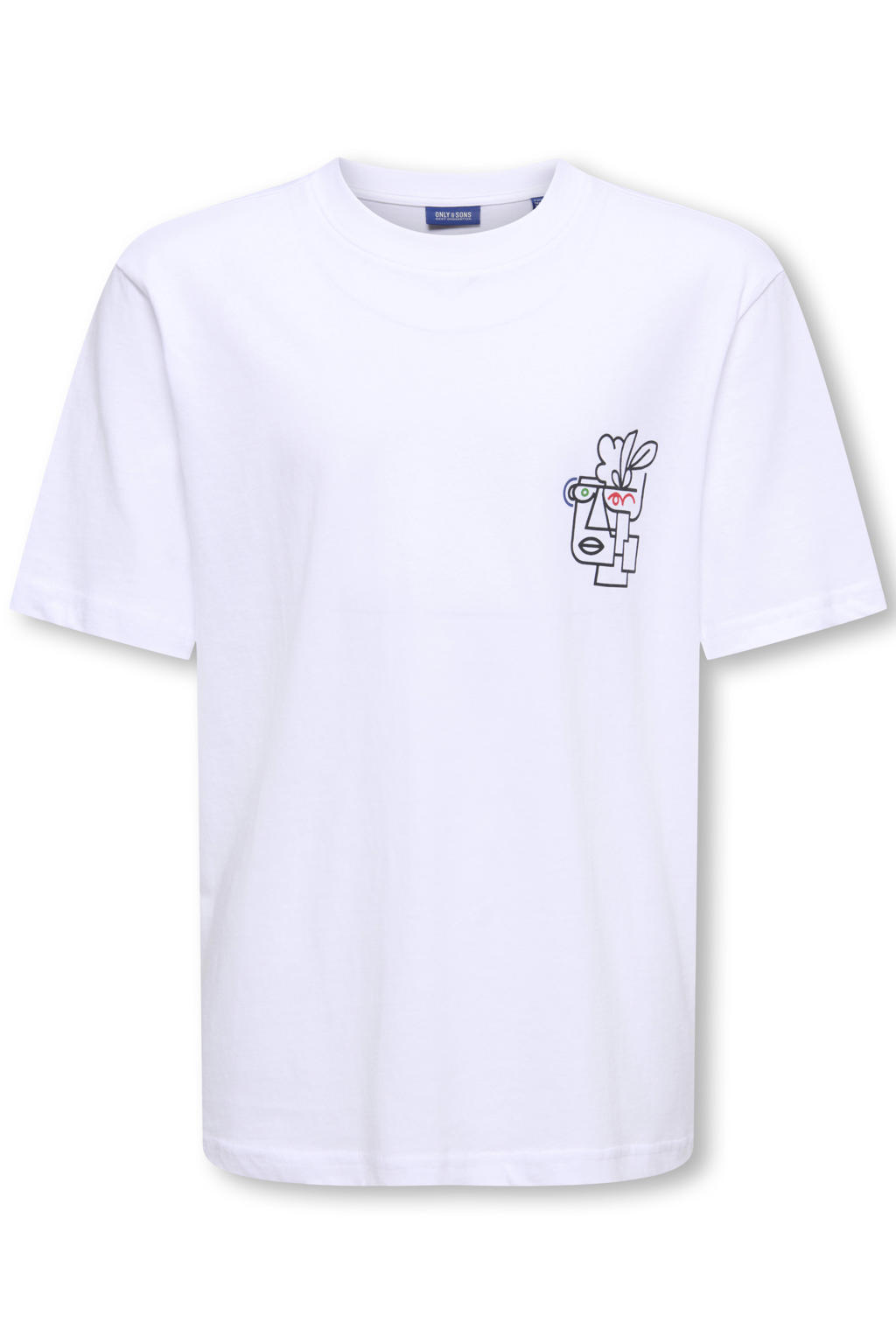 Witte jongens ONLY & SONS JUNIOR T-shirt van katoen met backprint, korte mouwen en ronde hals
