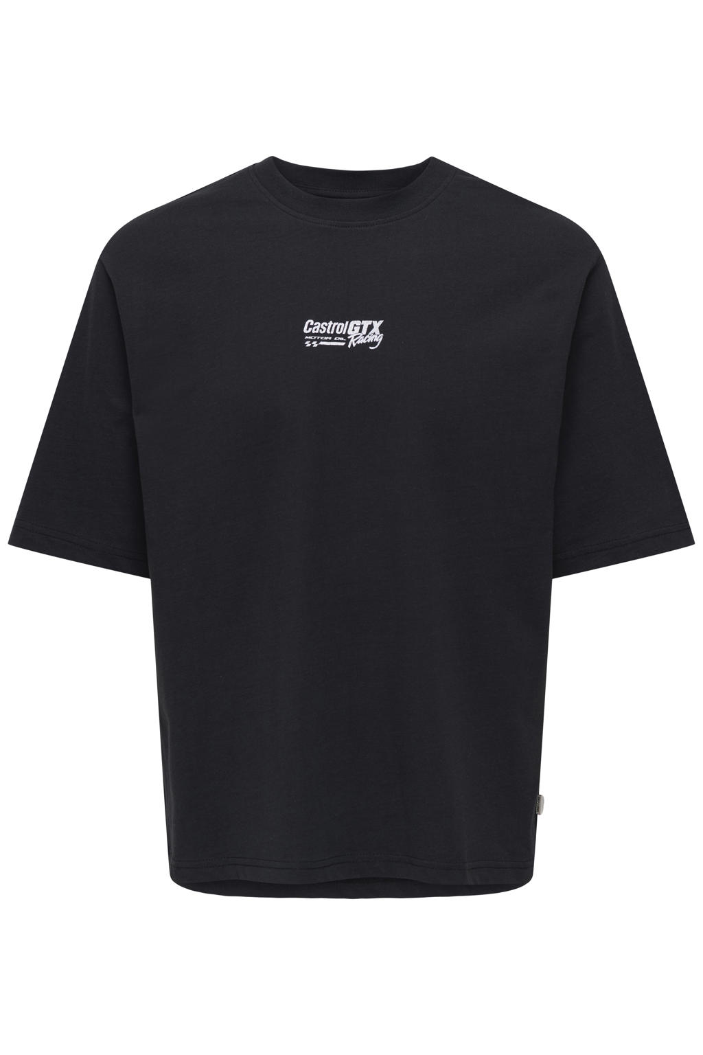 Zwarte jongens ONLY & SONS JUNIOR T-shirt van katoen met backprint, korte mouwen en ronde hals