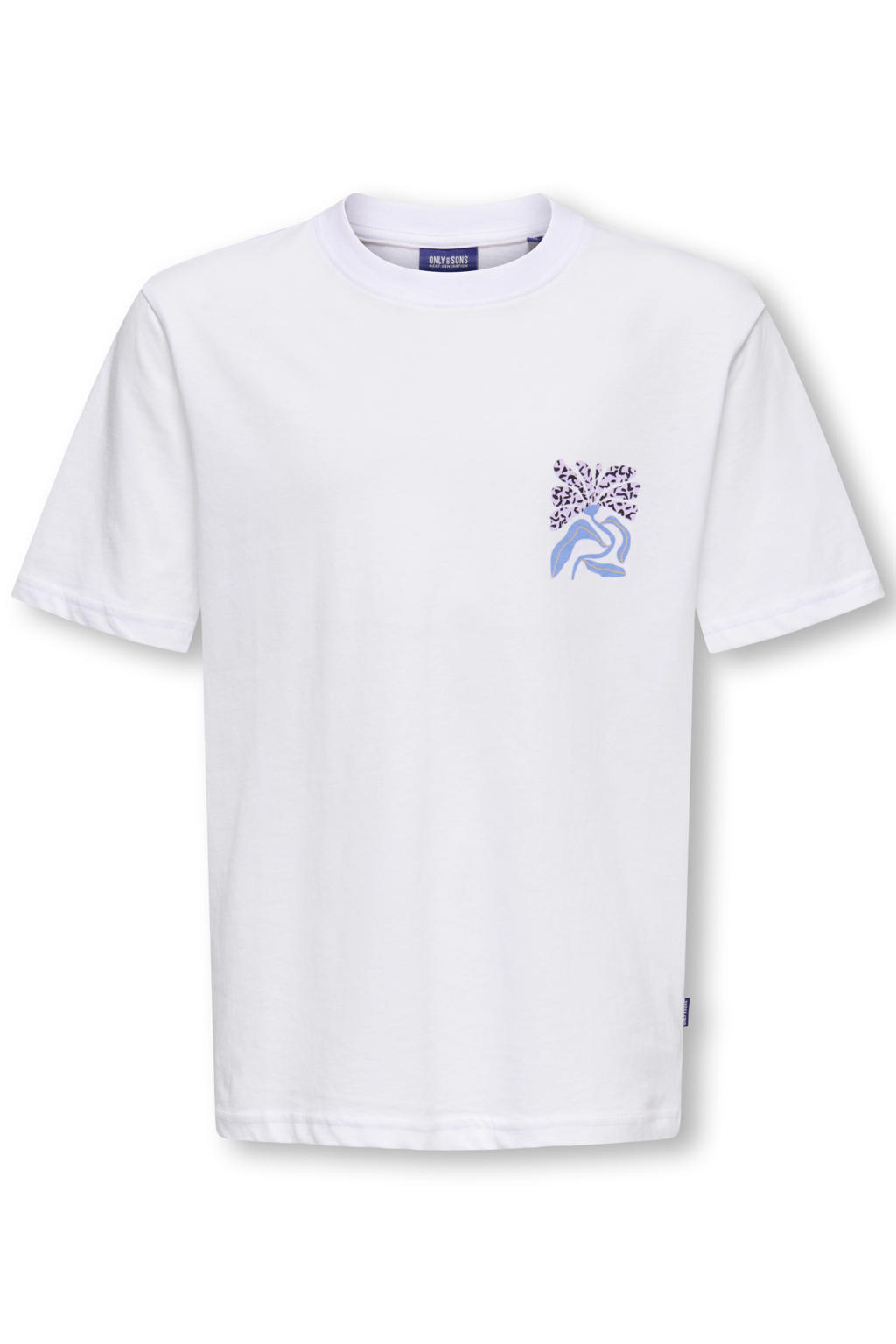 Witte jongens ONLY & SONS JUNIOR T-shirt van katoen met backprint, korte mouwen en ronde hals