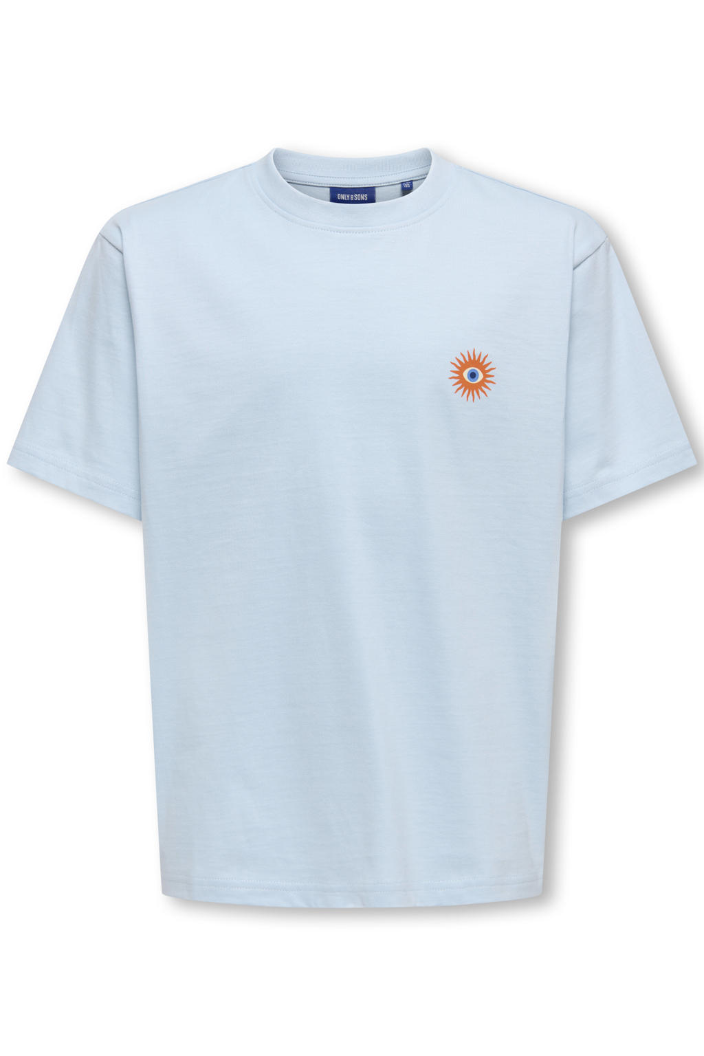 Lichtblauwe jongens ONLY & SONS JUNIOR T-shirt van katoen met backprint, korte mouwen en ronde hals
