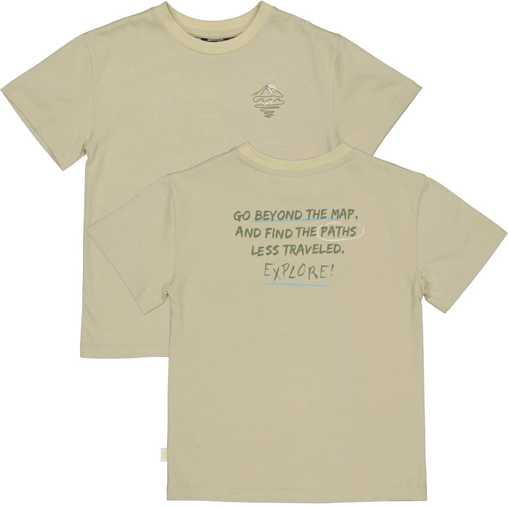 Beige jongens QPI T-shirt van katoen met backprint, korte mouwen en ronde hals