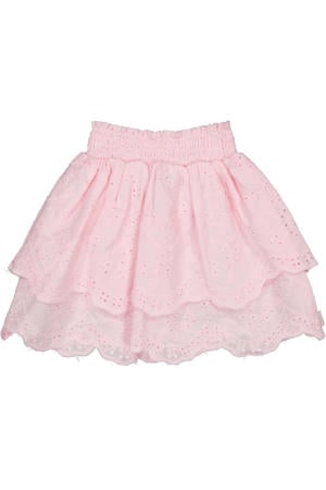 korte rok strokenrok broderie roze