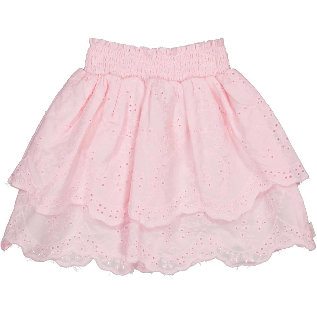 Roze meisjes QPI midi rok strokenrok broderie voorzien van elastische tailleband