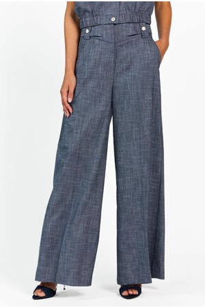 wide leg regular waist broek blauw