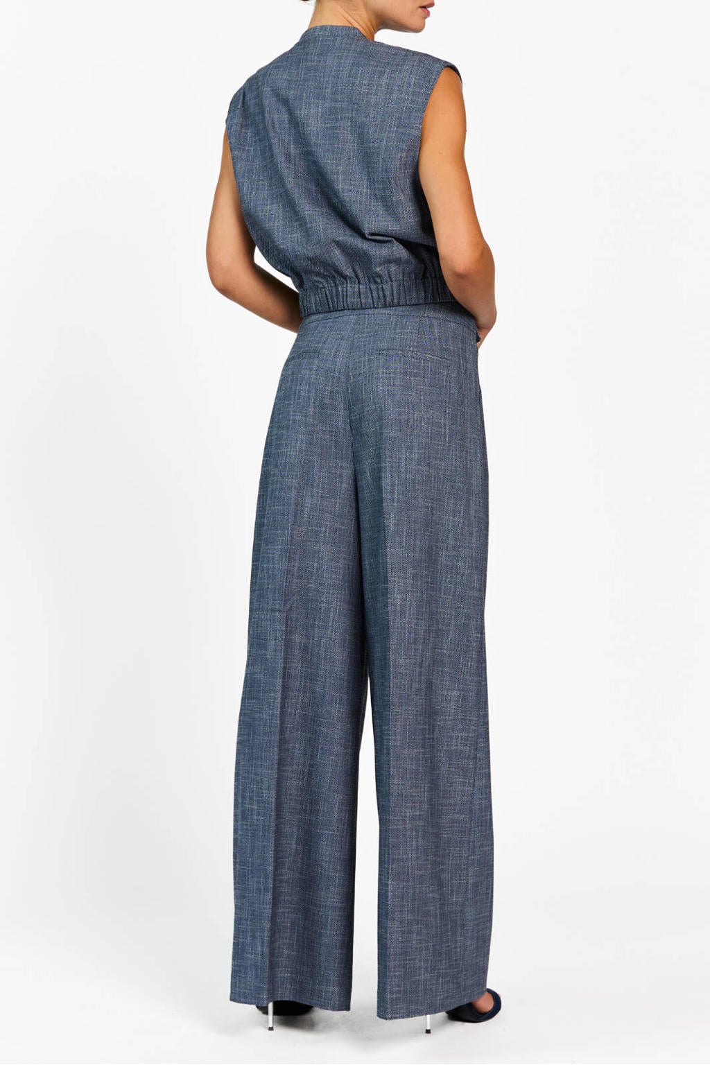 Blauwe dames Aaiko wide leg regular waist broek met rits- en haaksluiting en effen