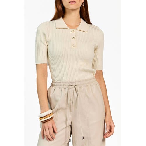 Aaiko imitatieleren regular waist coated broek beige afbeelding